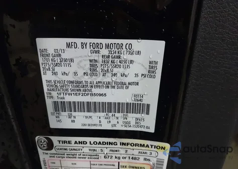 2013 Ford F-150 Fx4 из США, поврежденный, VIN 1FTFW1EF2DFB50965